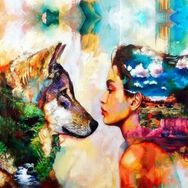 Canvas Hobby Renkli Kurt ve Kadın 100 x 140 cm Rulo Sayılarla Boyama Seti