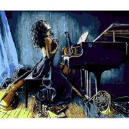 Canvas Hobby Rulo 100 x 140 cm Müzik ve Kadın Sayılarla Boyama Seti
