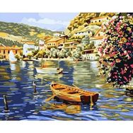 Canvas Hobby Sahil Kasabası ve Kayıklar 1 70 x 90 cm Rulo Sayılarla Boyama Seti