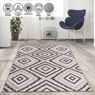 Carpettex İskandinav Tarzı Geometrik Karo Desenli Gri Tonlarda Kaymaz Taban Makinada Yıkanabilir 80x50 cm Halı