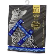 Cattie 40 cm Mavi Premium Desenli Dokumadan El Yapımı Kedi Göğüs Takımı