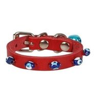 Cattie Boncuklu Deri Küçük Irk Kırmızı Xsmall 1x12-16 cm Köpek ve Kedi Boyun Tasması