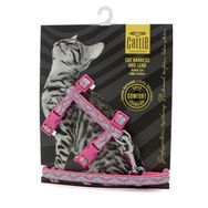 Cattie EKT Pembe 1x25-40 cm Desenli Dokuma Kedi Göğüs ve Gezdirme Tasması Takımı