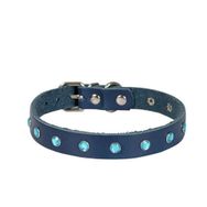 Cattie Gerçek Deriden Taşlı Royal Mavi Large 1.2x23-28 cm Kedi Boyun Tasması