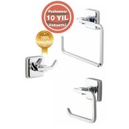 Çelik Banyo Pirinç Kumru Havluluk - Askılık - Tuvalet Kağıtlığı Üçlü Set