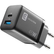 Cellularline Multipower Gan 2 Port 45 Watt Siyah Süper Hızlı Şarj Adaptörü