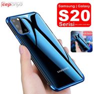 Ceponya Galaxy S20 Plus Köşeleri Renkli Kamera Korumalı Şeffaf Kılıf
