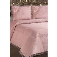 Çeyiz Diyarı Pudra Gelincik Kapitoneli Fransız Güpürlü Yatak Örtüsü