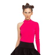 CHAOUICHE CHAZ0125 Asimetrik Örgü Pembe Kadın Tişört