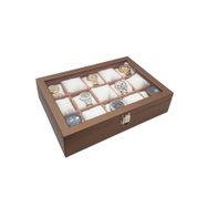 Chavin ST15-58 15'li Diamond Bronz Deri Ahşap Camlı Saat Kutusu