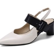 Chıcmark Slingback Parmak Kısmı Sivri Blok Topuklu Rahat Beyaz 1 Kadın Sandalet