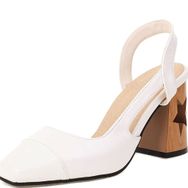Chıcmark Slingback Sivri Uçlu Blok Topuklu Beyaz Kadın Sandalet