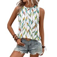 Chicrise Casual Renkli Yaprak Deseni Kolsuz Yuvarlak Yaka Basic Kadın Atlet