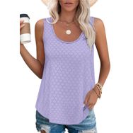 Chicrise Tank Top Açık Lila Yuvarlak Yaka Delikli Nakış Kadın T-shirt