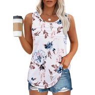 Chicrise Tank Top Beyaz Çicek Deseni Yuvarlak Yaka Kolsuz Kadın Tunik