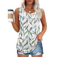 Chicrise Tank Top Renkli Yaprak Deseni Yuvarlak Yaka Kolsuz Kadın Tunik