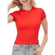 CHIFEIYANG Solid Kırmızı Kısa Kollu Bisiklet Yaka Kadın T-shirt