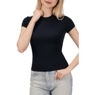 CHIFEIYANG Solid Siyah Kısa Kollu Bisiklet Yaka Kadın T-shirt