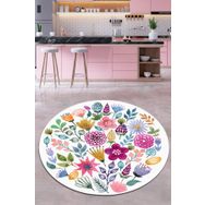 Chilai Home Drenaj 120x120 cm Beyaz Çiçek Desenli DJT Mutfak Halısı