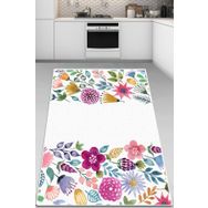 Chilai Home Drenaj 80x150 cm Beyaz Çiçek Desenli DJT Mutfak Halısı