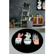 Chilai Home Happy Cactus Djt Siyah Çap Kaymaz Taban Yıkanabilir 140x140 cm Halı