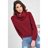 Chuba 20W106 Bordo Degaje Balıkçı Yaka Kısa Selanik Triko Kadın Kazak