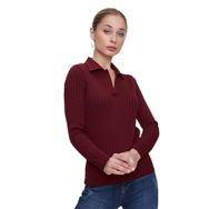Chuba 22WK203 Bordo Polo Yaka Rahat Kalıp Fitilli İnce Triko Kadın Kazak