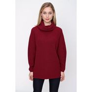 Chuba 22WK258 Degaje Yaka Uzun Selanik Triko Bordo Kadın Kazak