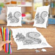 Çiçek Desenli Sincap Boyama Puzzle Tablo