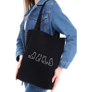 Çınar 0376 Minik Kediler Baskılı Siyah Kanvas Bez Çanta