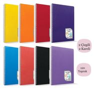 Çınar Colormaxi A4 144 Yaprak Plastik Kapak 2 Çizgili + 2 Kareli Çok Renkli Spiralli Defter