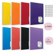 Çınar Colormaxi A4 40 Yaprak Plastik Kapak Kareli 4 Adet Çok Renkli Spiralli Defter