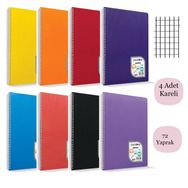 Çınar Colormaxi A4 72 Yaprak Plastik Kapak Kareli 4 Adet Bej Spiralli Defter