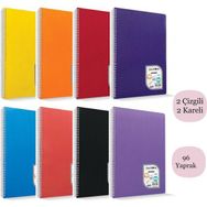 Çınar Colormaxi A4 96 Yaprak Plastik Kapak 2 Kareli + 2 Çizgili Çok Renkli Spiralli Defter