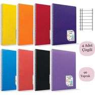Çınar Colormaxi A4 96 Yaprak Plastik Kapak Çizgili 4 Adet Çok Renkli Spiralli Defter