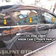 Citroen C5 2008 Üzeri Paslanmaz Çelik 6 Parça Krom Cam Çıtası