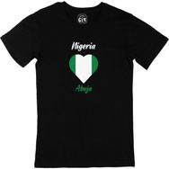 Cix Abuja Nijerya Bayraklı Kalpli Siyah Erkek T-shirt