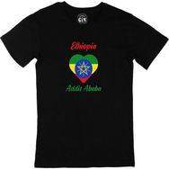 Cix Addis Ababa Etiyopya Bayraklı Kalpli Siyah Erkek T-shirt