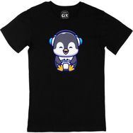 Cix Oyuncu Penguen Baskılı Siyah Unisex T-shirt