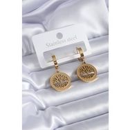 Clariss 316L Çelik Gold Renk Halka Model Yaşam Ağacı Figür Zirkon Taşlı Kadın Küpe