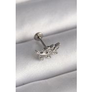 Clariss 316L Çelik Gümüş Renk Dal Model Zirkon Taş Detaylı Tragus Piercing