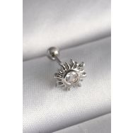Clariss 316L Çelik Gümüş Renk Zirkon Taşlı Güneş Tragus Piercing