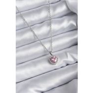 Clariss 316L Çelik Zincir Gümüş Renk Pembe Zirkon Taş Charm Model Kadın Kolye
