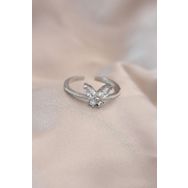 Clariss Ayarlamalı Gümüş Renk Metal Zirkon Taş ve Kristal Taşlı Kelebek Model Yüzük