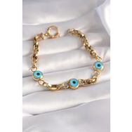 Clariss BB5959 316L Nazar Boncuk Detay Çelik Gold Renk Kalın Zincir Kadın Bileklik