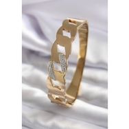 Clariss BJ-BB5033 316L Çelik Gold Renk Kare Zincir Model Mavi Kristal Taş Detay Zirkon Taşlı Kadın Kelepçe