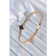 Clariss BJ-BB5702 316L Çelik Gold Renk Zirkon Taşlı Siyah Yonca Model Kadın Kolye