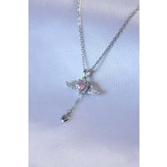 Clariss BJ-BKO7451 316L Çelik Gümüş Renk Kanatlı Kalp Figür Zirkon Taş Detay Kadın Koyle