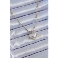 Clariss BJ-BKO7615 316L Çelik Gold Renk İncili Kalp Model Minimal Top Detay Kadın Kolye