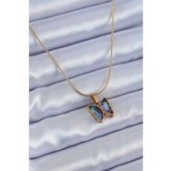 Clariss BJ-BKO7641 316L Çelik Gold Renk Mor Kristal Taşlı Kelebek Model Kadın Kolye